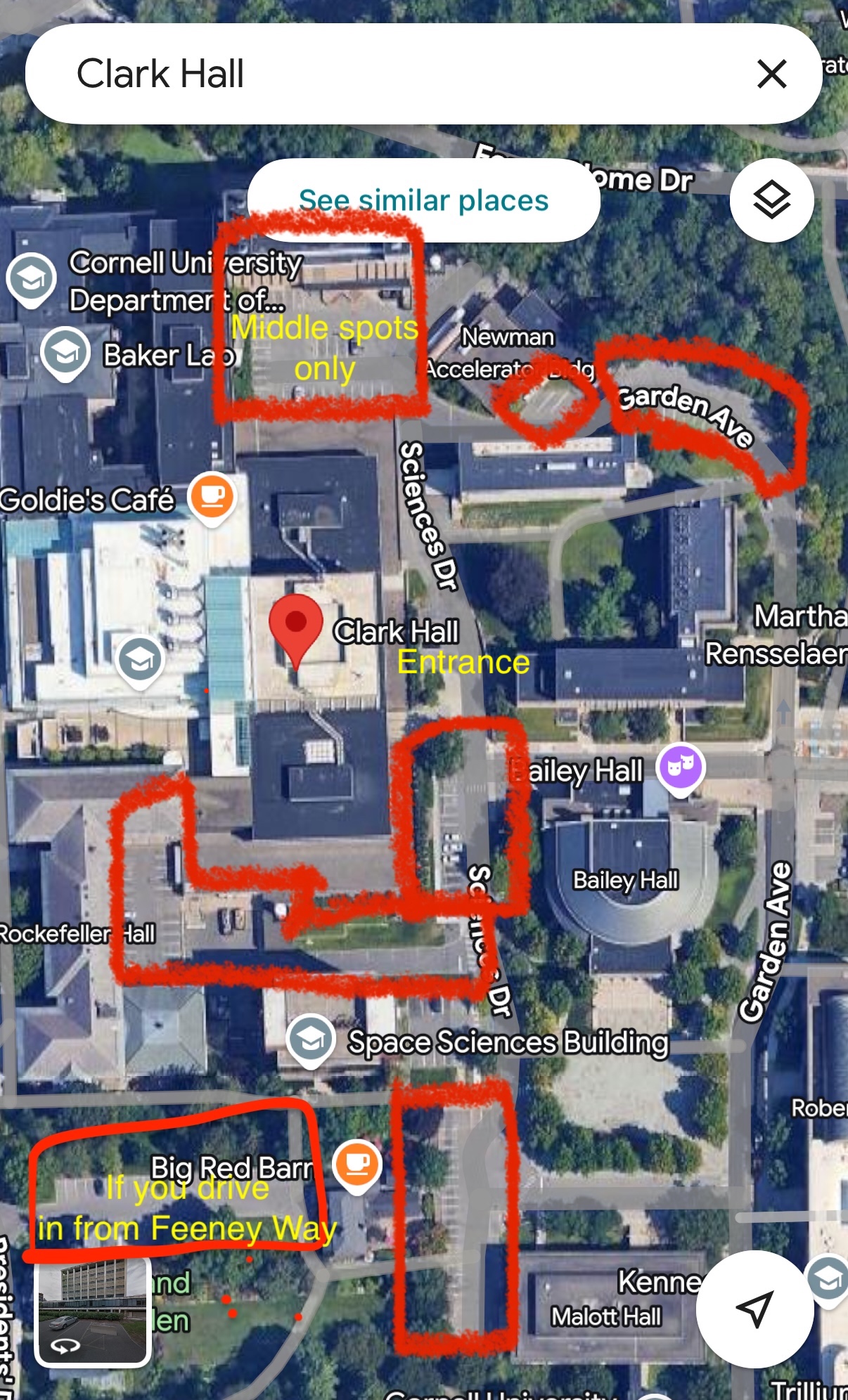 Zoomed-in map of Clark Hall area